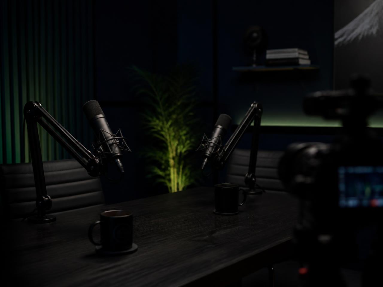 Fintech Hunting Podcast recording studio with microphones